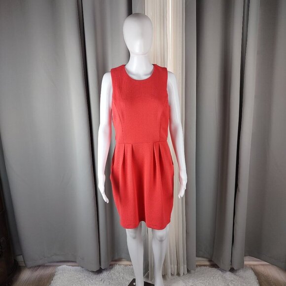 Bisou Bisou Textured Knit Coral Sleeveless Midi Dress w/ Pockets Size 10 - Picture 2 of 12